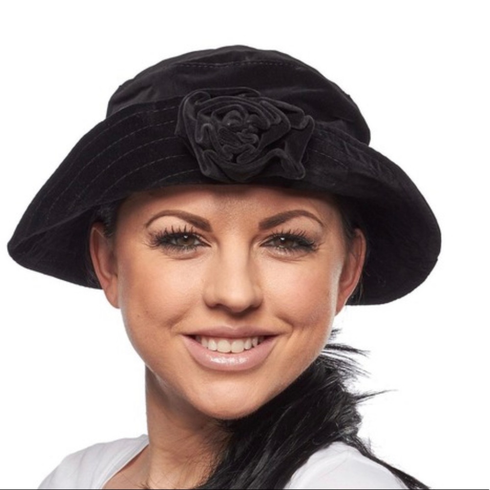 Crushed Velvet Bucket Hat with Rosette